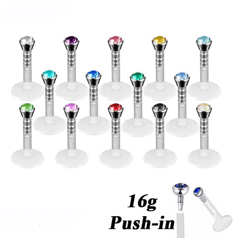 Showlove-17Pcs Bioplast Flexible Labret Lip Ring Ear Helix Tragus Cartilage Studs Piercing Mixed Color Body Piercing Jewelry