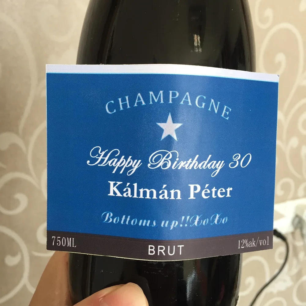 Personalised Wine Champagne Bottle Label blue grandfather father man male happy 60th birthday Gift Present Ideas