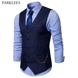 Mens Slim Fit Single Breasted Suit Vest Chaleco Hombre 2019 Fashion Chain Sleeveless Waistcoat Men Formal Wedding Dress Vests