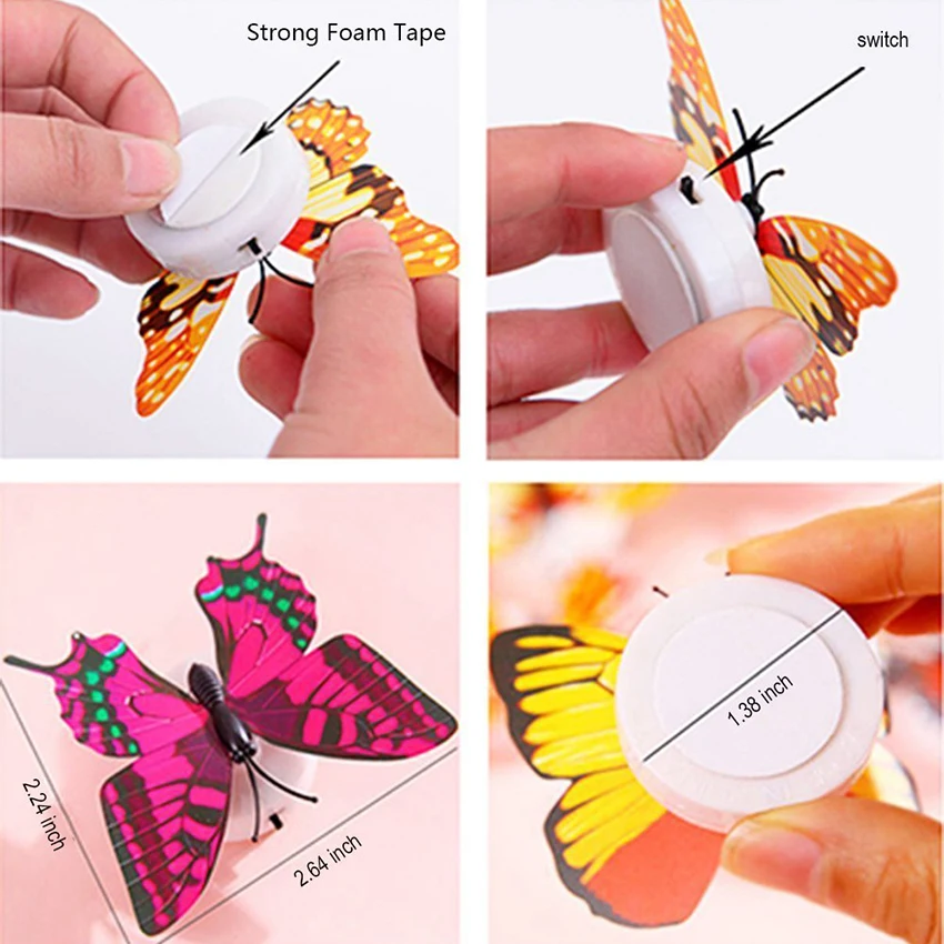 10pcs/lot Colorful Changing Butterfly LED Night Light Lamp Butterfly LED Wall Stickers Home Room Party Desk Wall Decor Lights