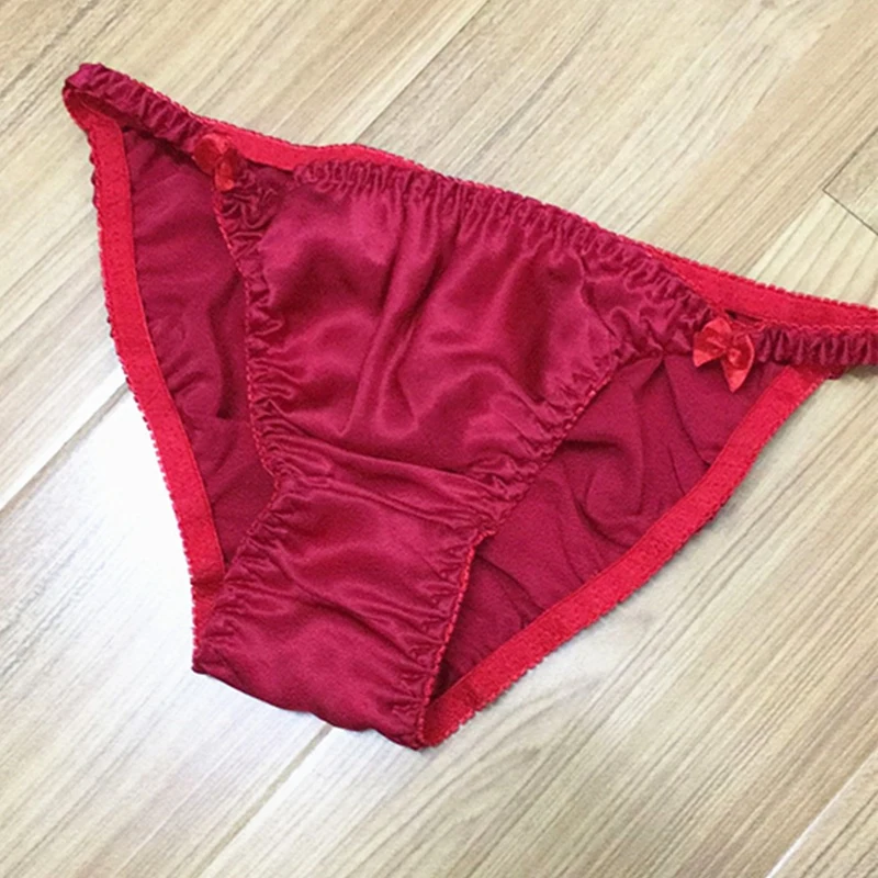 4pcs Color Random 100% Pure Silk Women\'s Sexy Bikini Panties Comfortable Breathable Underwear Knickers Lingerie M L Hot SYT9203