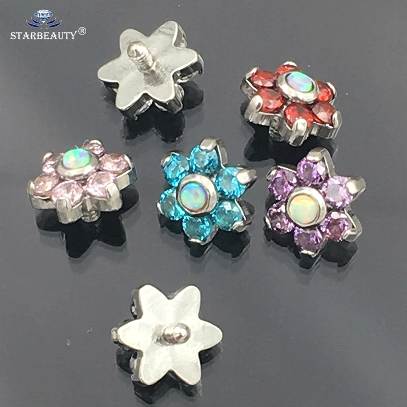 1Pc G23 Titanium & Opal Gem Micro Dermal Anchor Top Dermal Skin Diver Surface Piercings Hide Top Gauges jewelled body jewelry