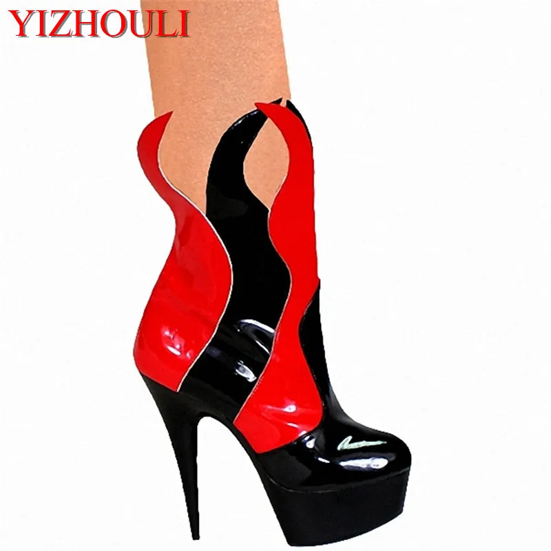 South Korean women's shoe 15 cm nightclub ultra high heels low sexy pole dancing flame tube short boots bought winter boots