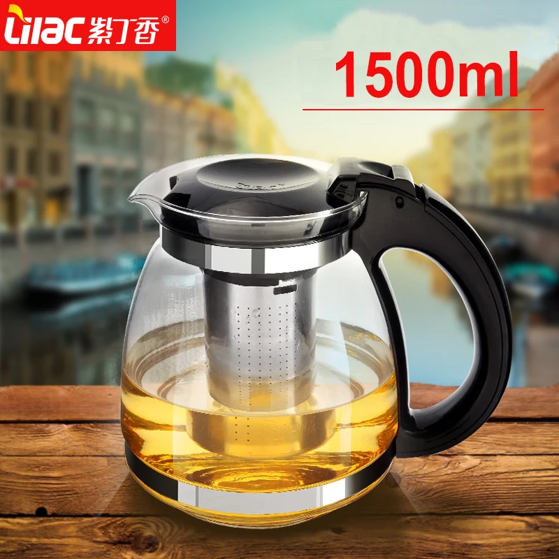 Hot Sale Genuine 1500ml Glass Teapot Home & Office Tea Pot Kettle Drinkware Heat-resistan Stainless Steel Strainer Free Shipping