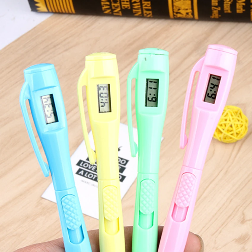 1PC Electronic Watch Pen For Office Clock Electronic Test Ball Pen Kawaii Creative Office Supplies Blue Ballpoint Pen