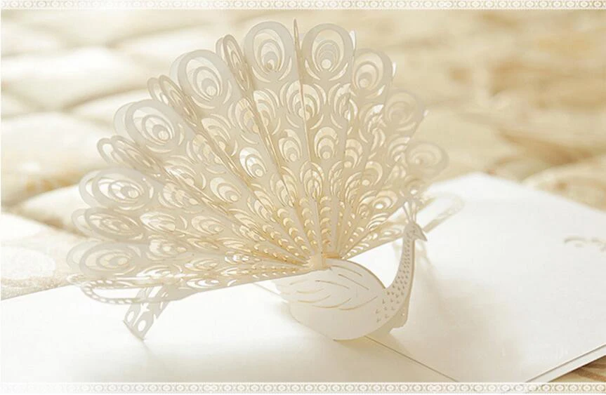 

10pcs 3D Creative White Peacock Handmade Kirigami Origami Wedding Party Invitation Cards Greeding Birthday Card Postcard