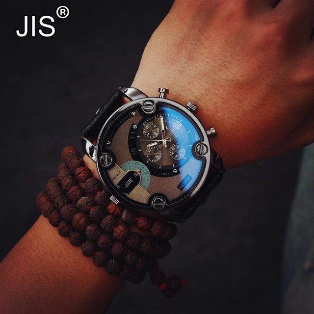 Jis Brand Blue Glass Big Dial Black Leather Quartz Men Watches Fashion Casual Watch Sports Out Door Military Wristwatch Relojio Quartz Wristwatches AliExpress