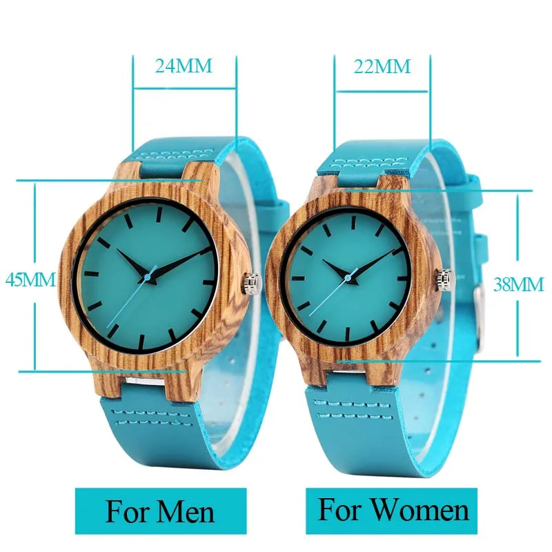 Top Luxury Royal Blue Wood Watch Quartz Wristwatch 100% Natural Bamboo Clock Fashion Leather Valentine\'s Day Best Gifts 2020 NEW