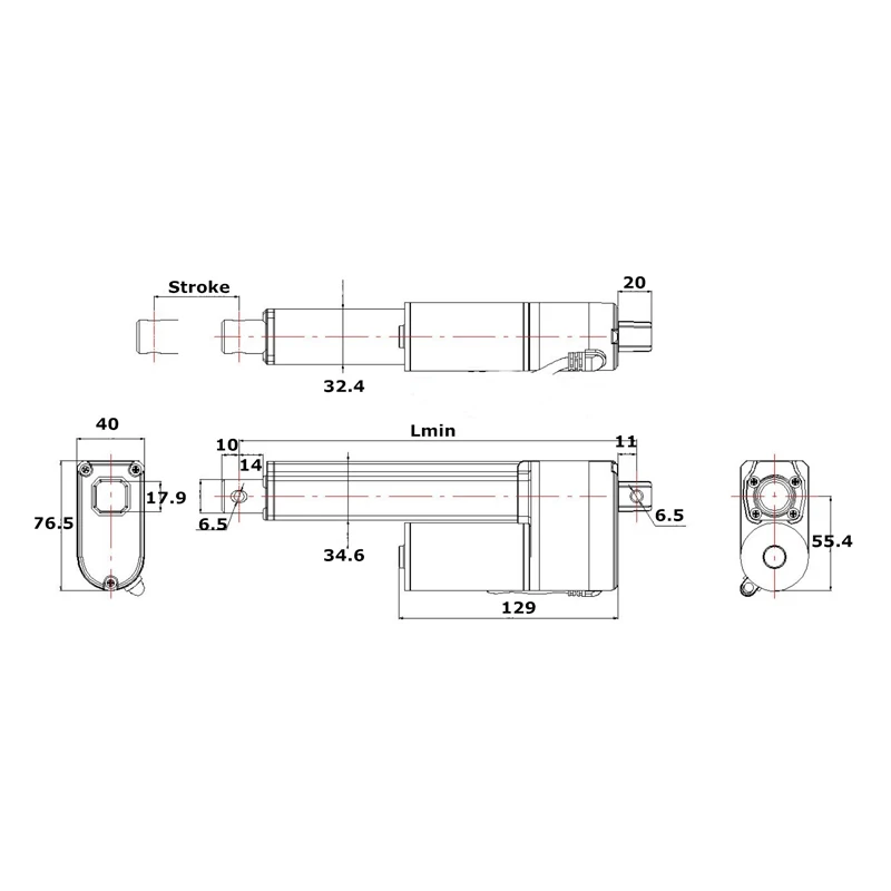 12V DC linear actuator with hall sensor signal feedback 100mm stroke 60mm/s speed 100N load