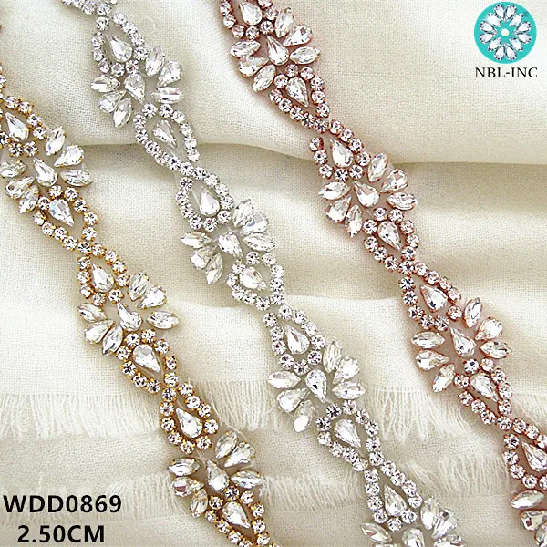 (10 yards) Wholesale bridal hand beaded sewing crystal rhinestone applique trim iron on for wedding dress  WDD0869