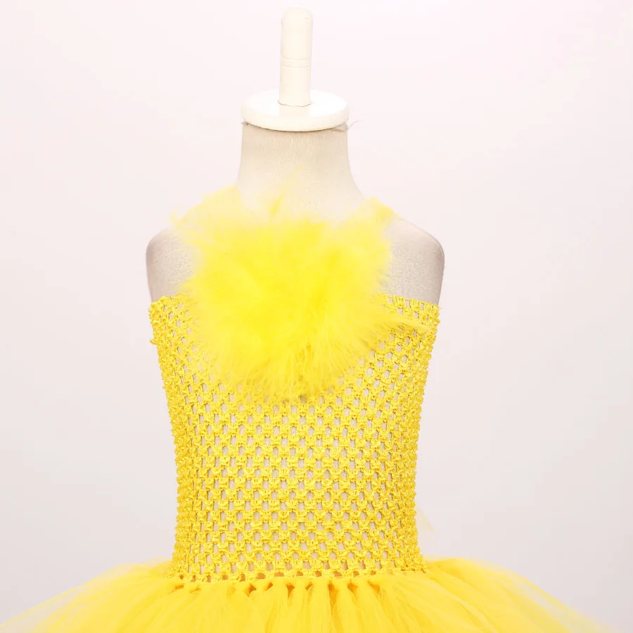 Yellow Chicken Girls Tutu Dress with Headband Animal Baby Girls Birthday Party Dress Up Halloween Children Cosplay Costume