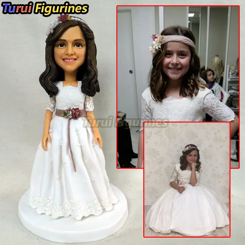 893 religion communion girl wedding cake birthday figurine design custom polymer clay bobblehead dolls handmade mini face statue