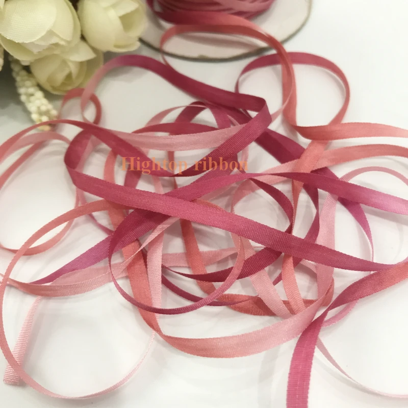 4mm red green variegated color 100% pure silk woven double face silk ribbons for embroidery handcraft project,gift packing