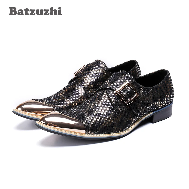 Batzuzhi Luxury Handmade Mens Shoes Zapatos Hombre Metal Pointed Toe Buckle Leather Shoes Men Formal Dress Shoes Business Party