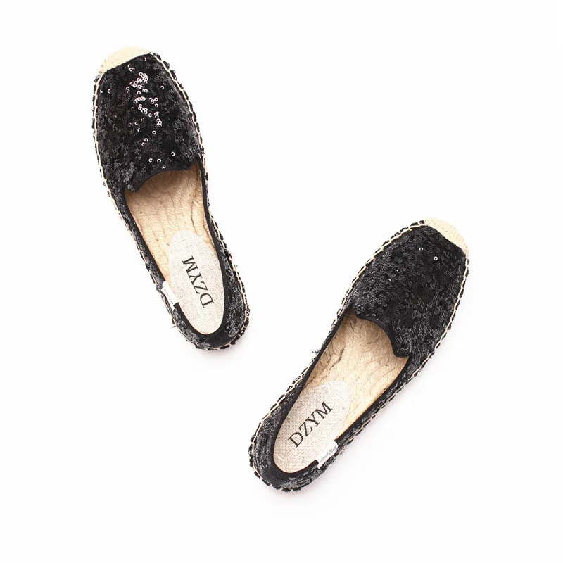 DZYM  Spring New Arrival Sequined Cloth Espadrille Bling Women Platform Flats Linen Straw Fisherman Shoes Hemp Zapatos Mujer