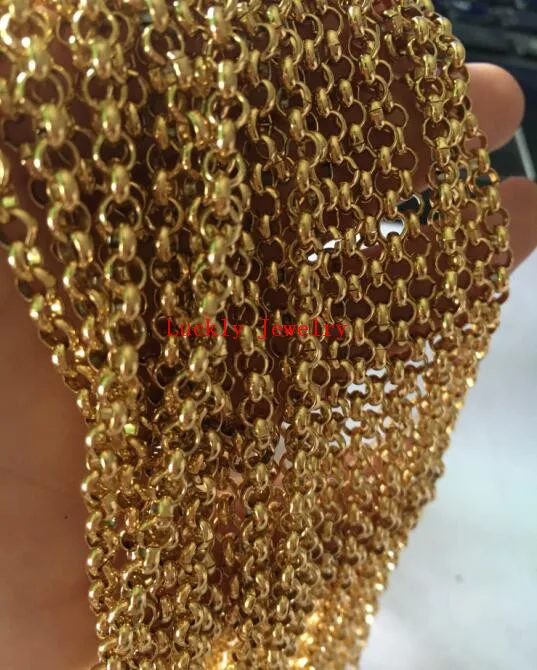 

3 meter Lot in bulk Fashion Gold Plated Stainless steel 4mm Round Rolo Link Chain Jewelry finding Marking DIY