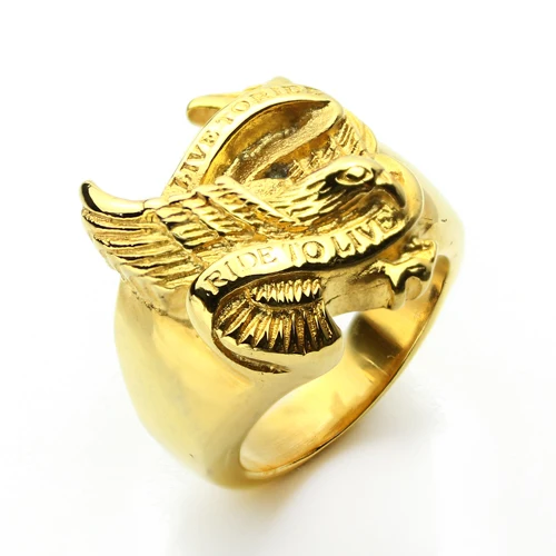 Punk 316L Stainless Steel Silver Color Black Gold Plated Live To Ride Eagle Biker Ring Jewelry