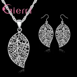 Factory Price AAA 925 Sterling Silver Jewelry Sets Leaf Pendant Neckalce Leaves Earring Hook AndEarring Hook For Women