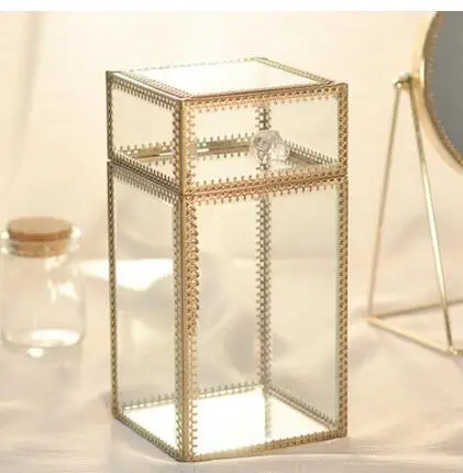 Retro glass flip brush tube Beauty brush tube dust Bronze edging makeup brush barrel Brush storage box.