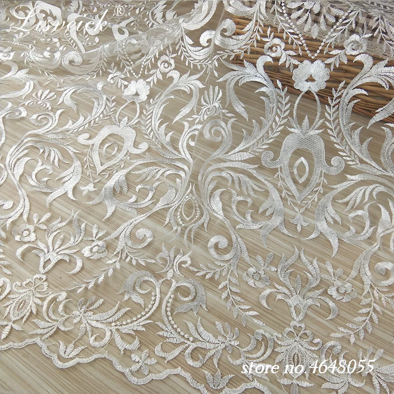 1yard new style Vintage Embroidery Polyester Net French Nigerian Lace Fabric In White For Wedding Dress, Home Party Decoration