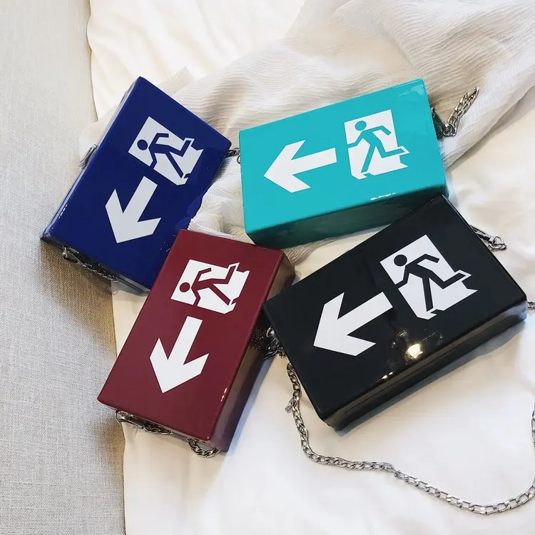 Funny Design Shoulder Bag Signboard Printing PU Leather Women Crossbody Bag Ladies Small Chain Box Bag Phone Purse