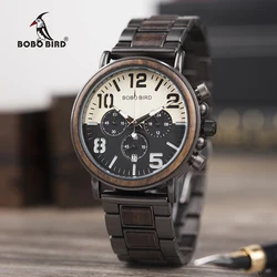 BOBO BIRD Luxury elegante orologio da uomo in legno e cinturino in acciaio inossidabile cronografo orologio Relogio Masculino InGift Box L-R25 personalizzato