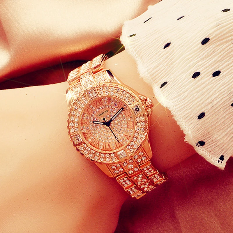 

Crystal Quartz Watches Women Luxury Diamond Dress Watches Ladies Wristwatch Relogios Femininos saat Female Rhinestone date Clock