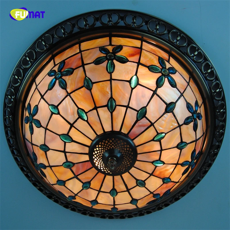 FUMAT Tiffany Ceiling Light Blue Flower Natural Shell Ceiling Lamp Tiffany Baroque Ceiling Lighting Fixture For Living Room Lamp image 4