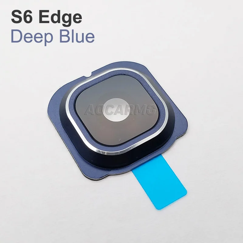 Aocarmo capa de vidro para lente de câmera traseira + moldura de anel de metal + adesivo adesivo para samsung galaxy s6 s6edge edge g9200 g9250