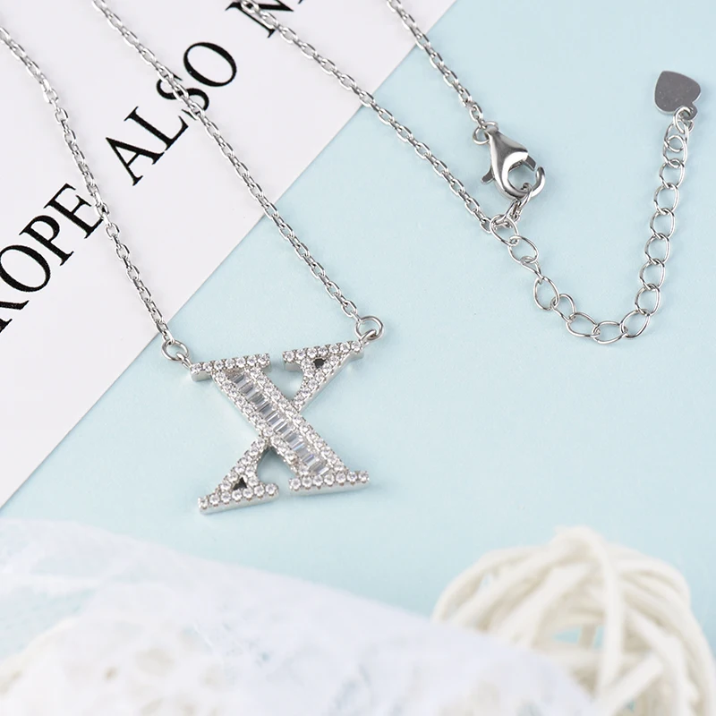 

Initial Necklace with Cubic Zirconia 26 Letters Necklace White Gold Plated Necklace Fashion Jewelry for Women