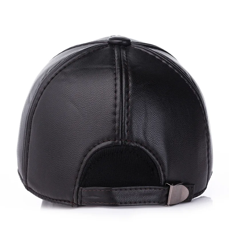 New fashion autumn and winter thick warm baseball cap leather cap with ear men\'s all-match hat dad\'s cap