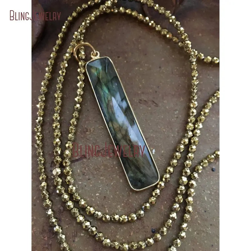 Custom Necklace  Hematite Beads  Bohemian Glam Labradorite Bar Pendant    NM24066