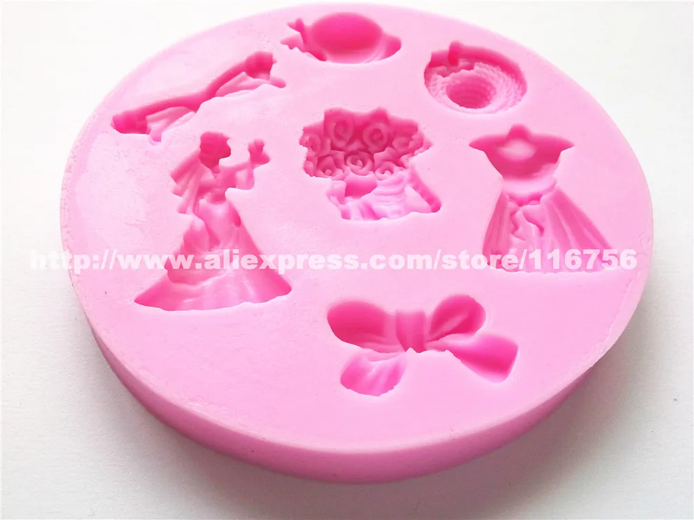 New! Free Shipping Glasses & Dress Shaped Silicone Mold Cake Decoration Fondant Cake 3D Mold Food Grade Silicone Mould 095