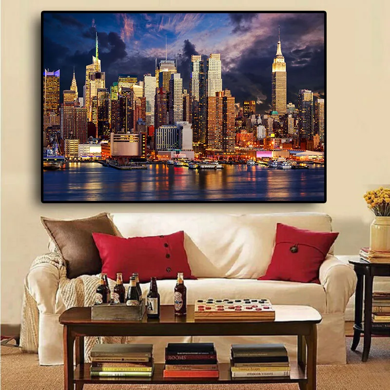 

Sunset Cloud New York City Manhattan Building Canvas Painting Posters and Prints Scandinavian Wall Art Picture for Living Room