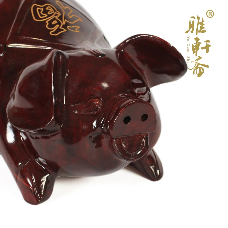 TZ carved rosewood twelve zodiac pig Zhai 12 solid wood crafts Fu pig Home Furnishing feng shui ornaments decoration