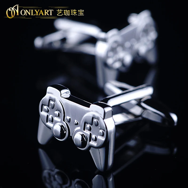 Silver Plated Cufflink Computer Game Necktie Clip Men Accessorie Automatic Game Handle Cuff Links Design For Men Shirts