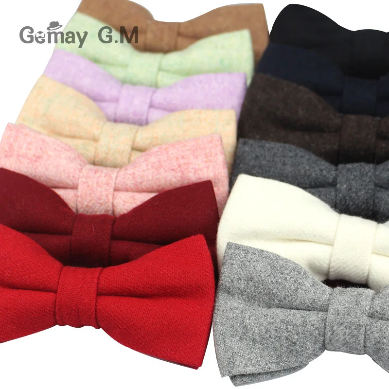 

Mens Thick Wool Bowties for Wedding Business Butterfly Men Dick Solid Color Bow Tie Wool Cravat Unisex England Style Bow Ties