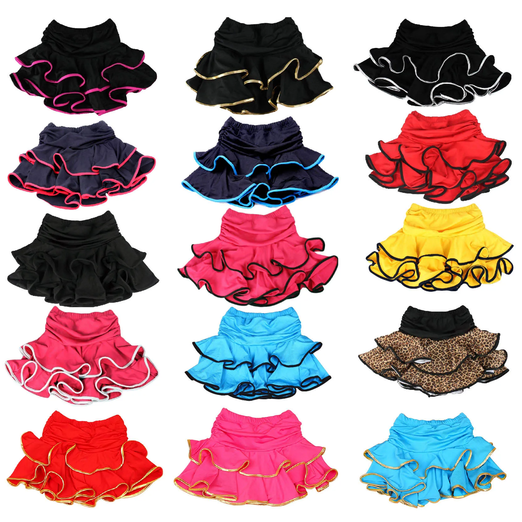 12 Design Girls Latin Dance Skirt Ballroom Samba Chacha Dancing Dress inside with shorts Kids Mini Skirt