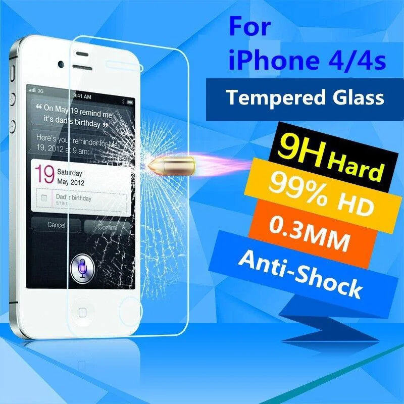 film on for iPhone4 4s Tempered Glass HD Premium Real Film Screen Protector for iPhone 4 4s on the protective glass