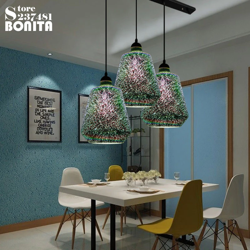 3D Glass Cord Pendant Lamp  for Restaurant Office Bedroom Laser Starry Sky Light and Shadow Designer Chandelier Ambient Decor