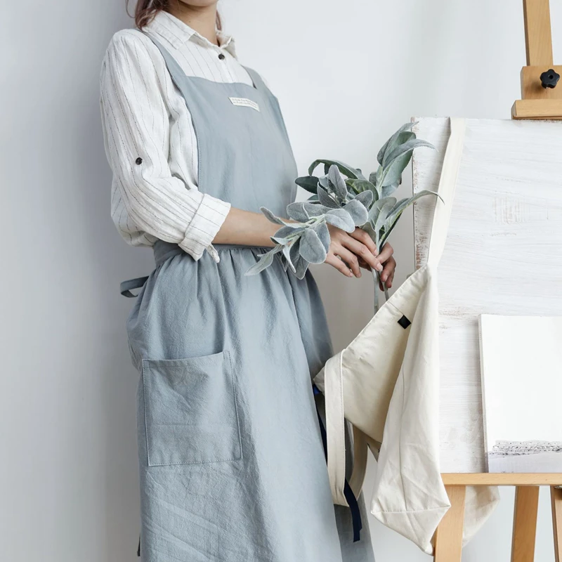 Fashion Women Bib Apron Cotton Linen Sleeveless Pinafore Dress Home Cooking Florist Cute Apron Kitchen Accessories Garden Cafe
