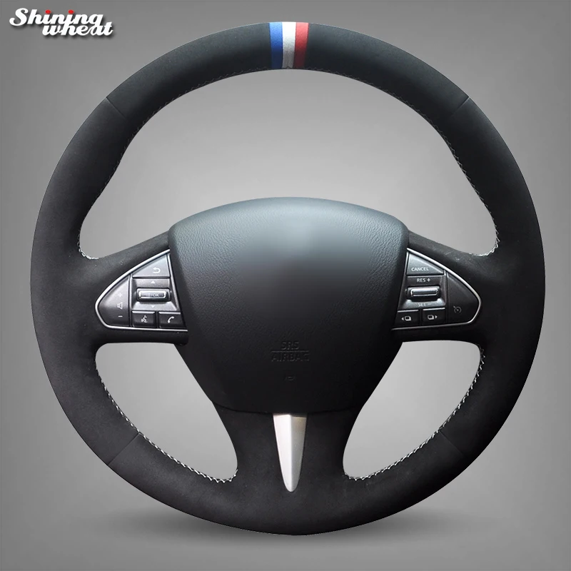 Shining wheat Black Suede Blue White Red Marker Car Steering Wheel Cover for Infiniti Q50 2014 2015 QX50 2015