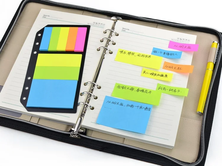 Sticky Notes Memo Pads com Anéis, A5, A6, B5 Notebook, 6 Buracos Index Labels, 2 Packs