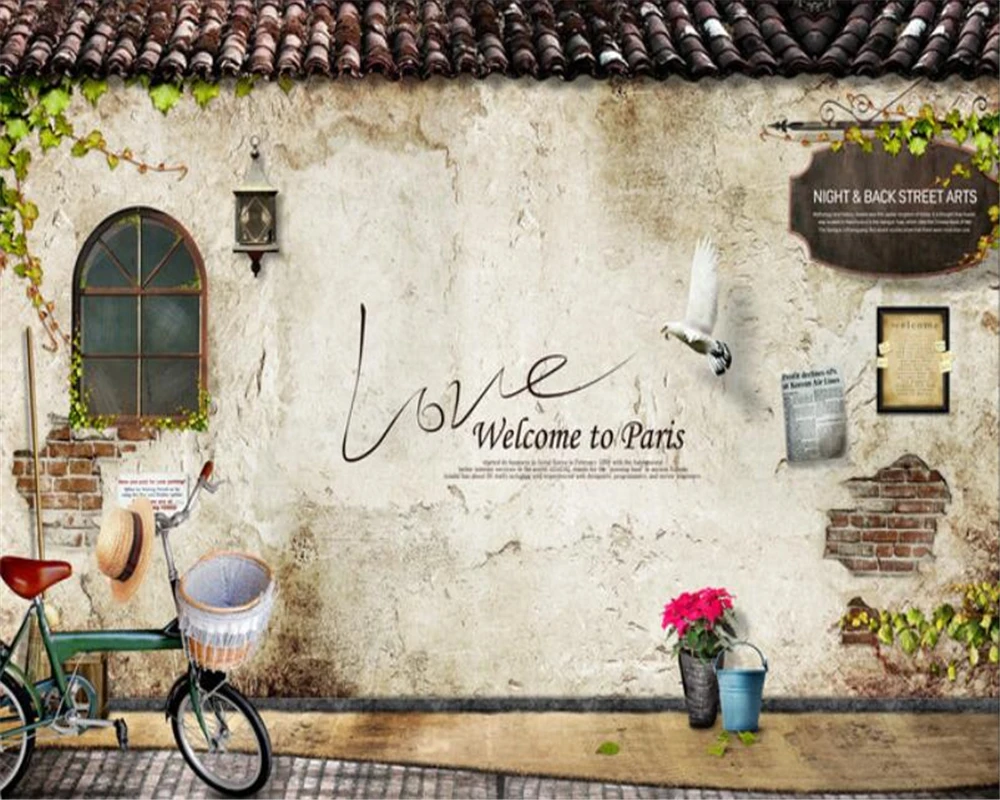 

Beibehang Wallpaper Nostalgic window brick Leaves flower pot wall 3d wallpaper Home Decor Living Room Bedroom Mural 3d Wallpaper