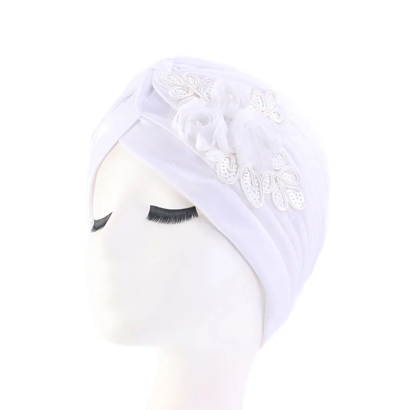 Neue Blume Dekoration Turban Einfarbig Für Frauen Mode Haar Tragen Kopf Wrap Damen Kopfbedeckungen Krebs Hüte Indien Kappe Bandana – Detail 5