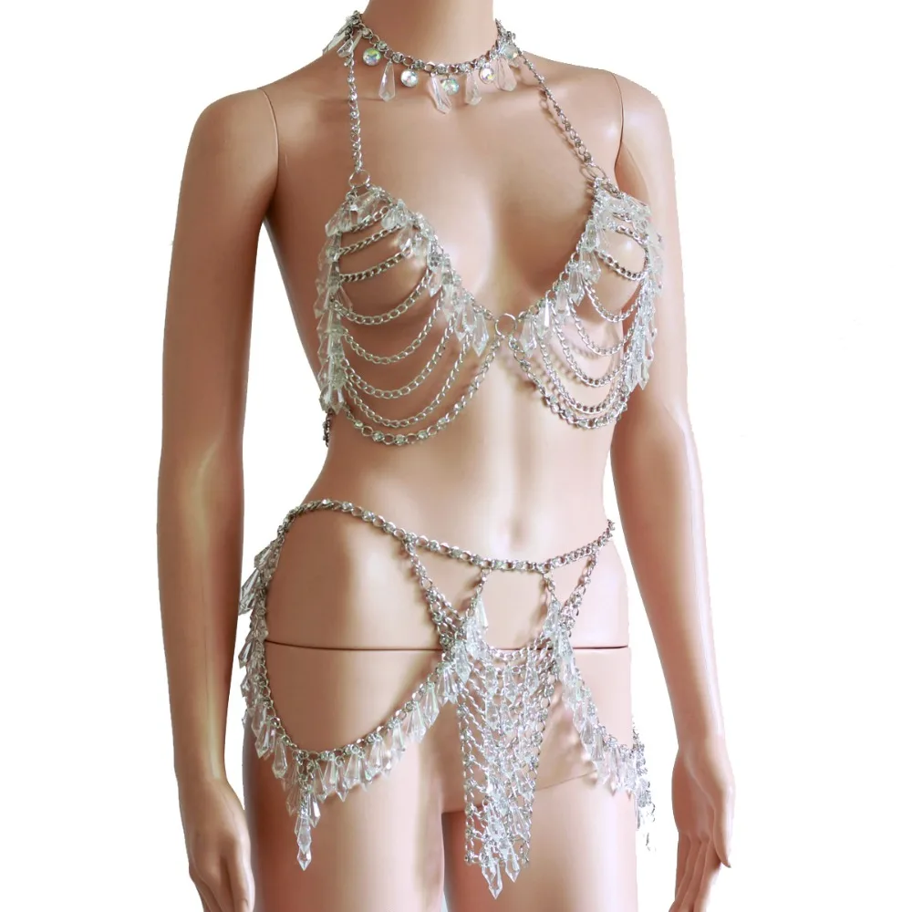 Cristal beading disco exótico tanques colheita topo corrente sexy mini saia bodysuits rave sutiã festival moda wear festa jóias crs621