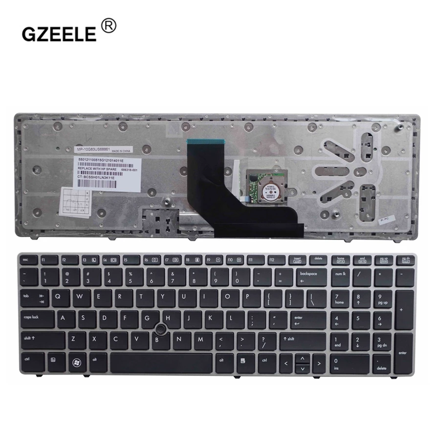 New English Keyboard for HP EliteBook 8560p 8570P 8560B 6560b 6565b 6560P 6570b US laptop keyboard with border with pointing