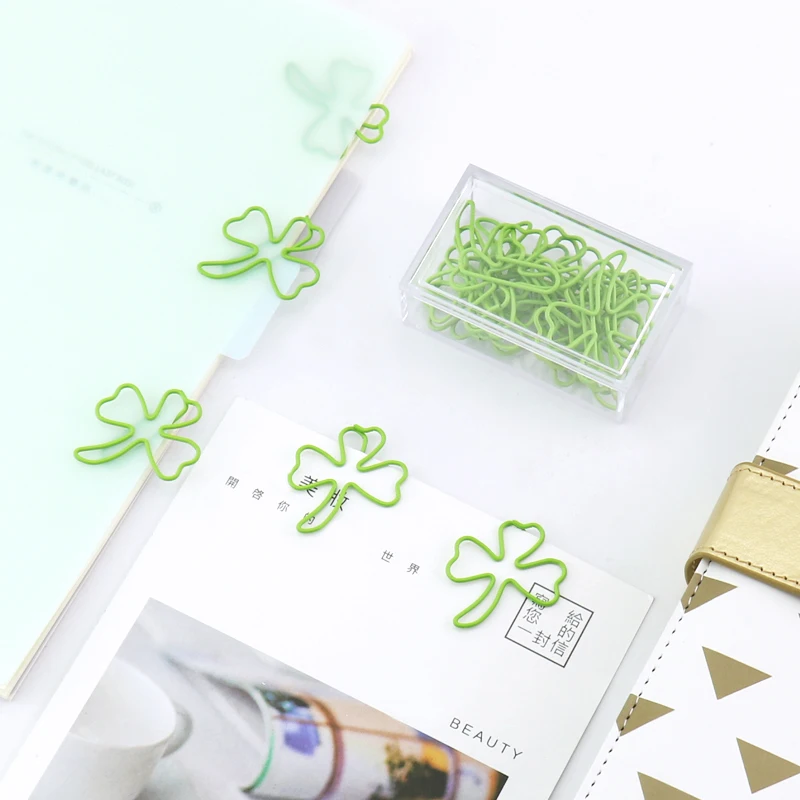 TUTU 15pcs/box four leaf clover clip befriend metal paper clips Memo Clip Metal Binder Paperclip  H0222