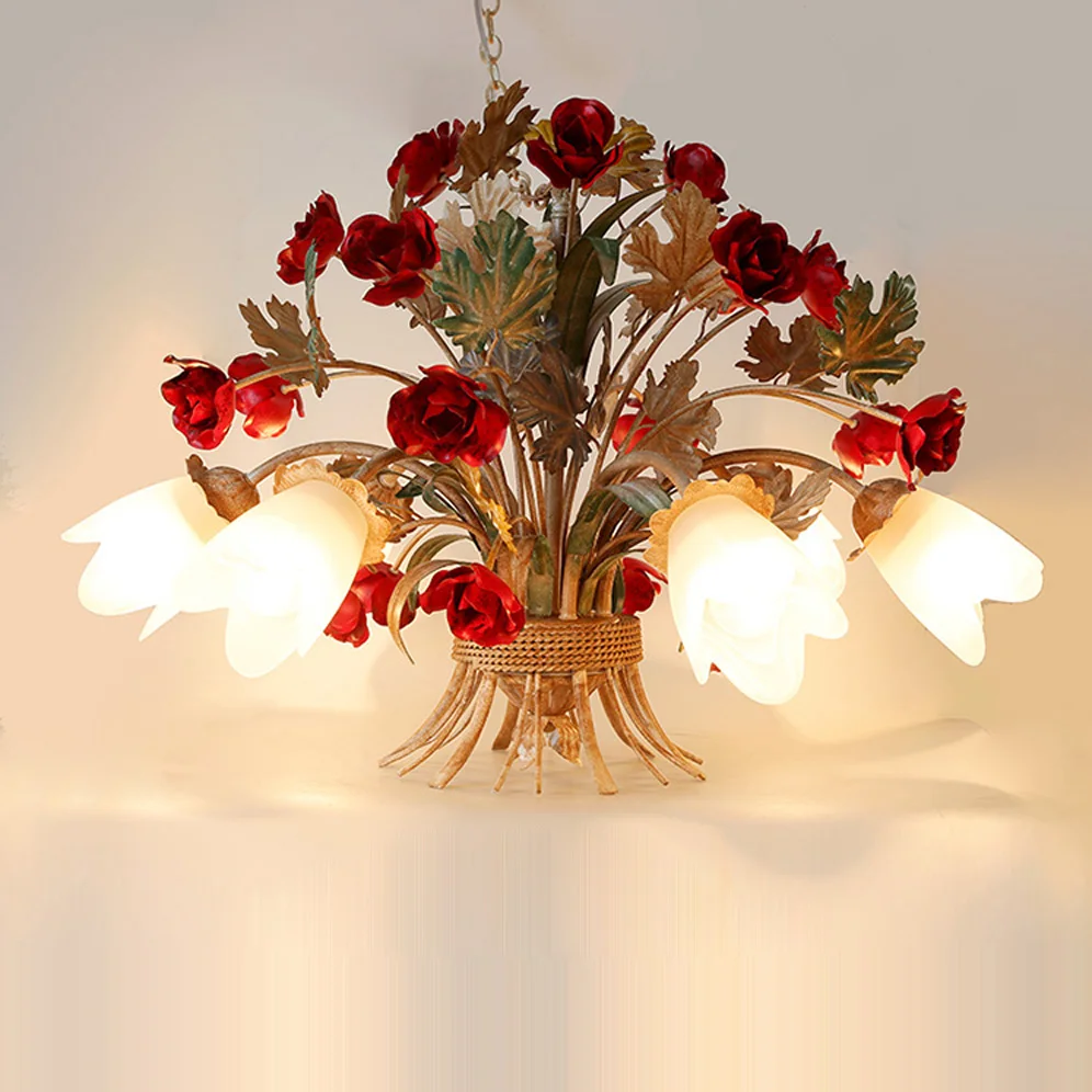 led e27 European Iron Glass Flower Shaped LED Lamp LED Light.Pendant Lights.Pendant Lamp.Pendant light For Dinning Room Foyer