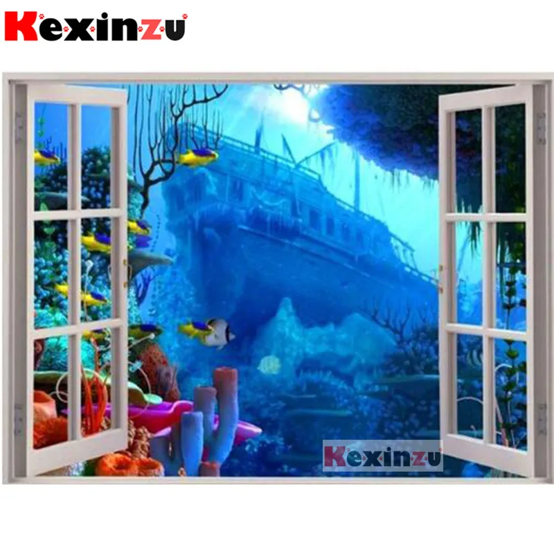 Full DIY Square Round Diamond Painting Cross Stitch Kit-Scenery outside the window-3d Embroidery Mosaic Resin Home Decor K858